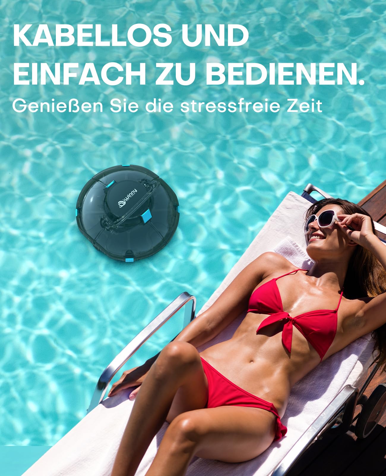 WINNY 200 Poolroboter Kabellos, Akku 75 Min, Für Aufstellpools bis 60 m², Kompakt