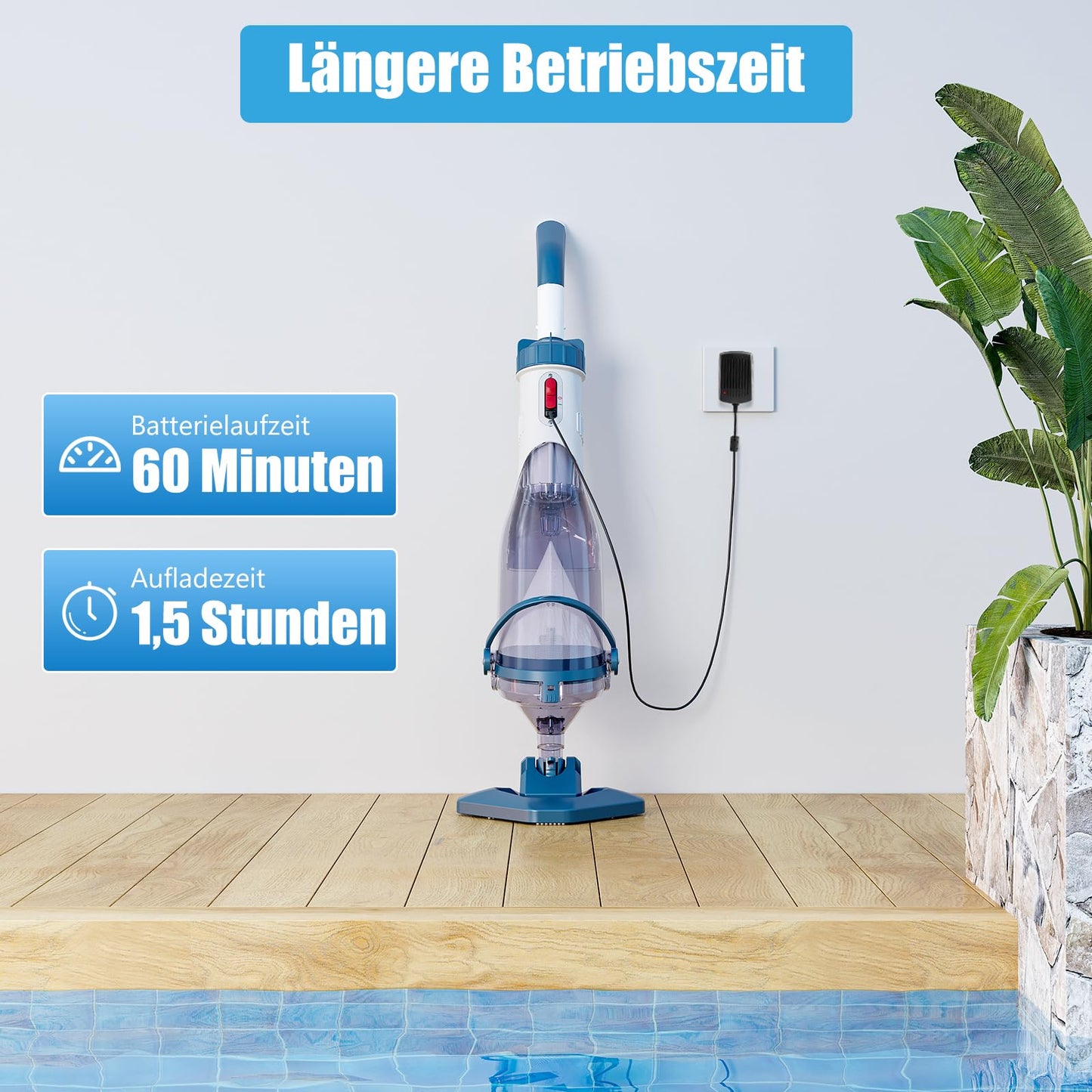Enhulk Poolsauger Akku, 60 Min, Filter & Teleskopstange, Für Aufstellpools & Spas