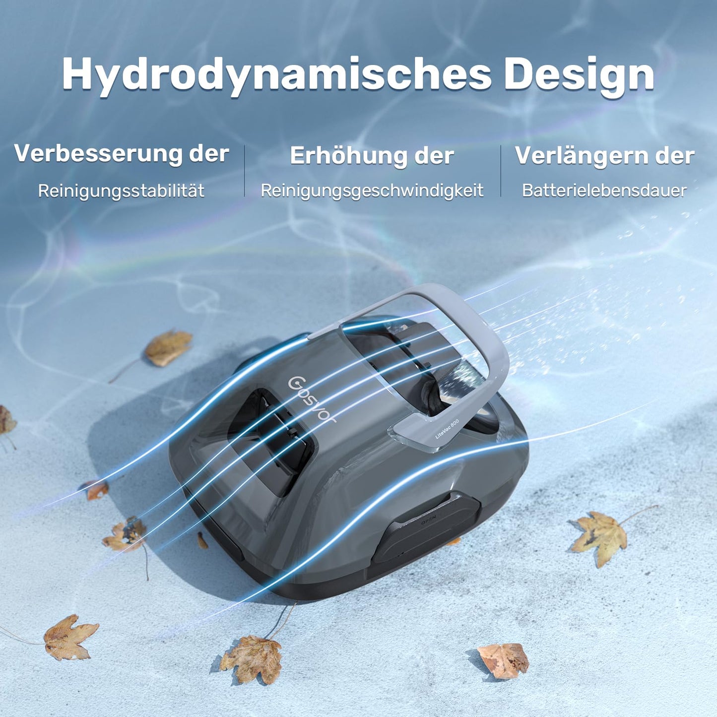Gosvor Poolroboter Kabellos, Doppelmotor, 90 Min, 3,4kg, Für Flachpools bis 80 m²