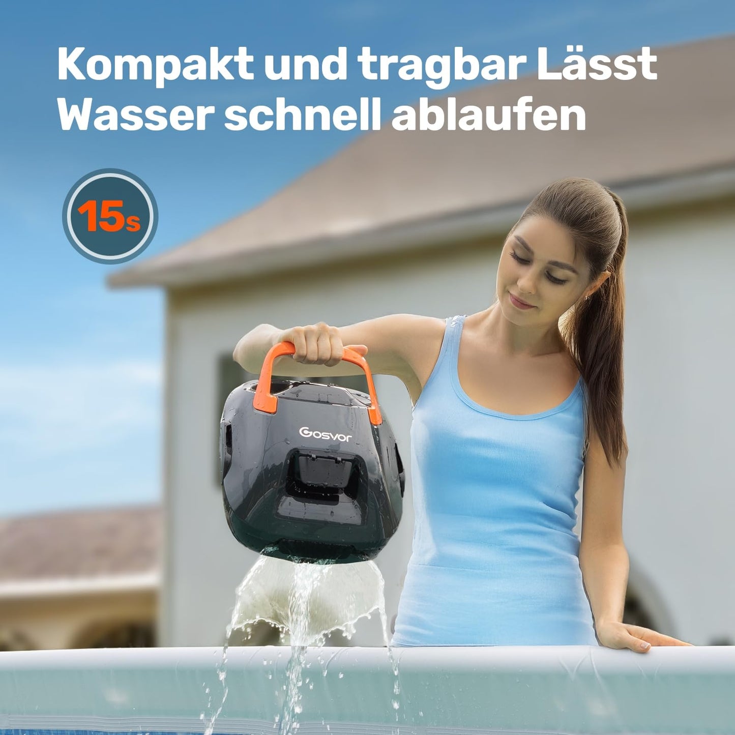 Gosvor Poolroboter Akku, 90 Min Laufzeit, Selbstparkend, Für Aufstellpools 80 m²