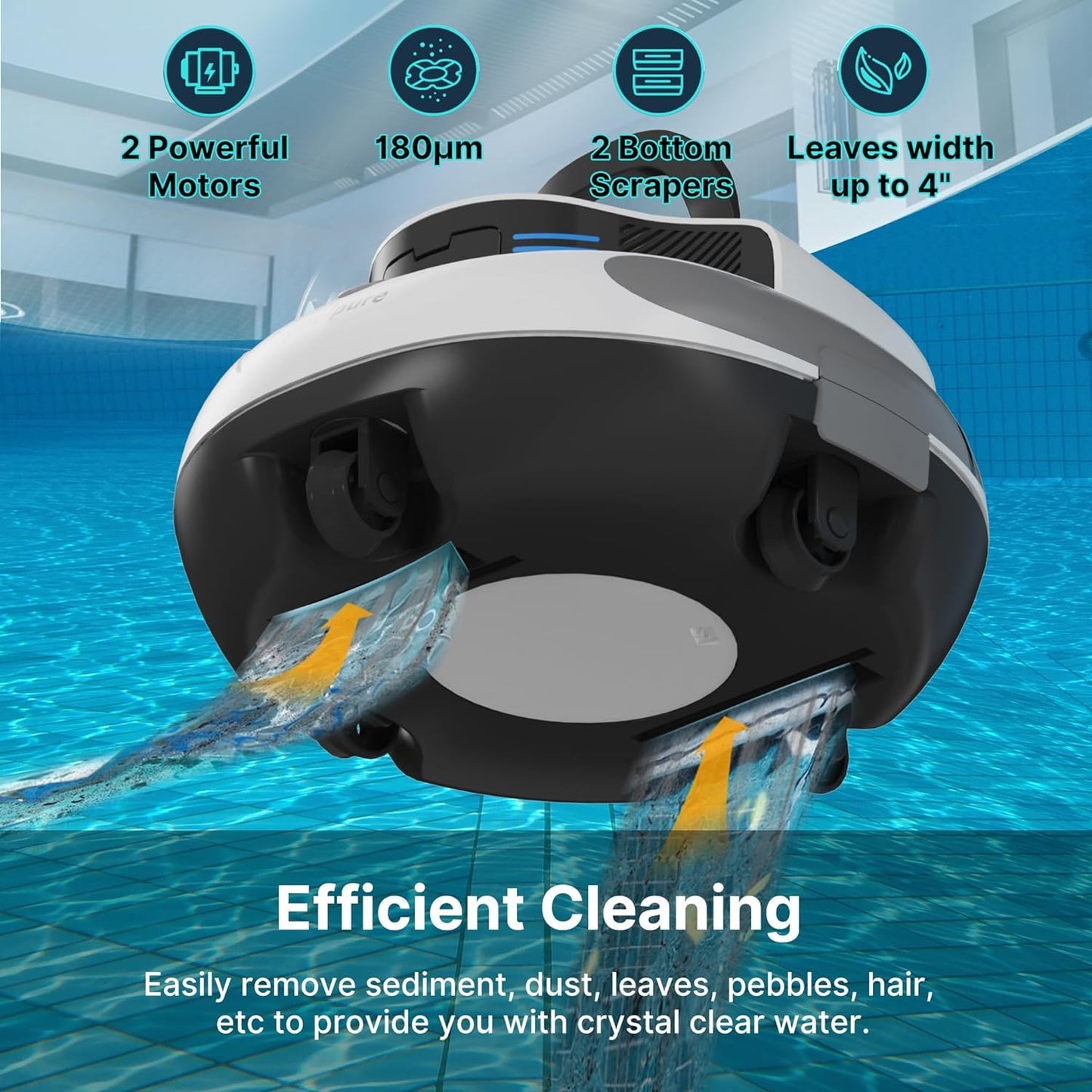 POOLPURE Poolroboter, Doppelmotor, LED Display, Auto-Parken, IPX8, Kabellos, Hall-Sensor