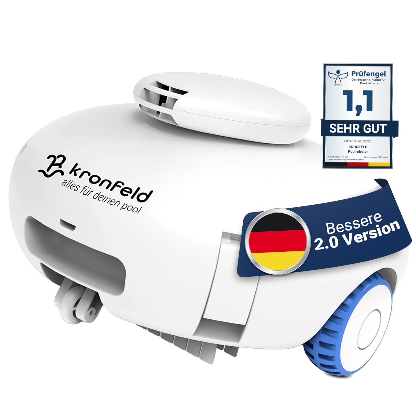 KRONFELD Poolroboter Akku, 90 Min Reinigung, Feinstaubfilter, Roby 2.0 für alle Pools