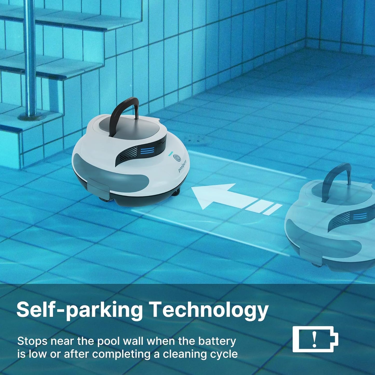 POOLPURE Poolroboter, Doppelmotor, LED Display, Auto-Parken, IPX8, Kabellos, Hall-Sensor