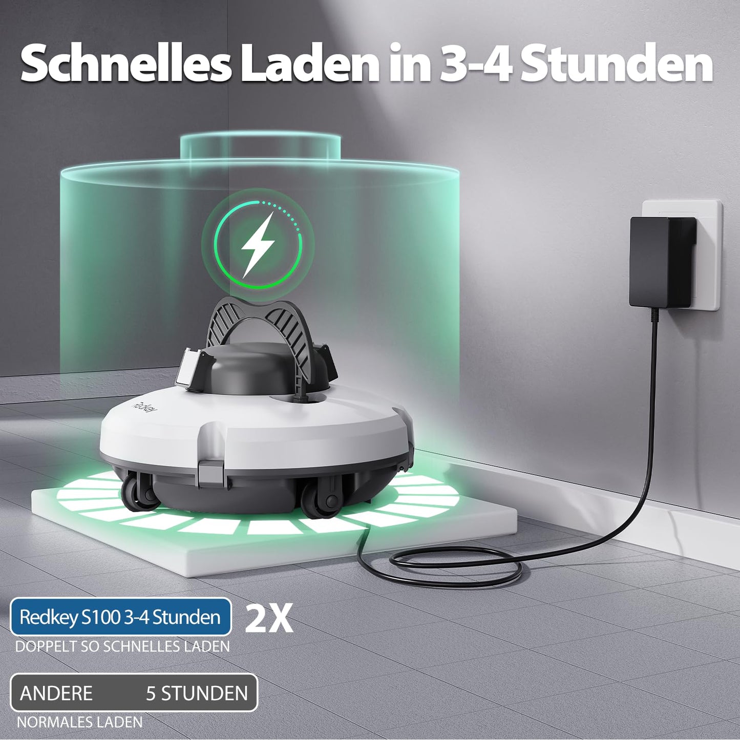 Redkey S100 Poolroboter Akku, 130 Min, 18° Steigung, Für Pools bis 100 m²
