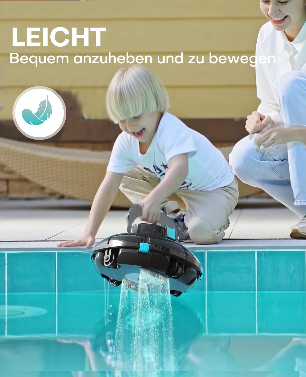 WINNY 200 Poolroboter Kabellos, Akku 75 Min, Für Aufstellpools bis 60 m², Kompakt