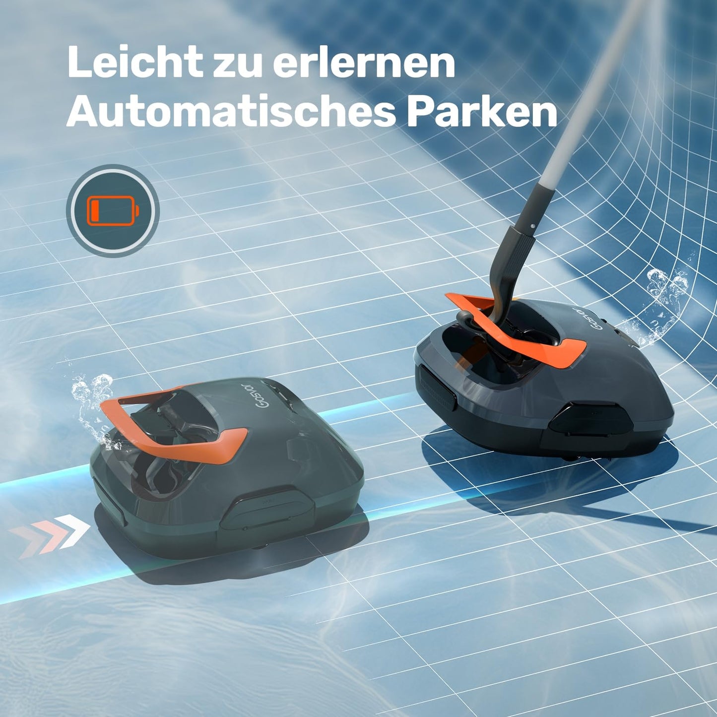 Gosvor Poolroboter Akku, 90 Min Laufzeit, Selbstparkend, Für Aufstellpools 80 m²