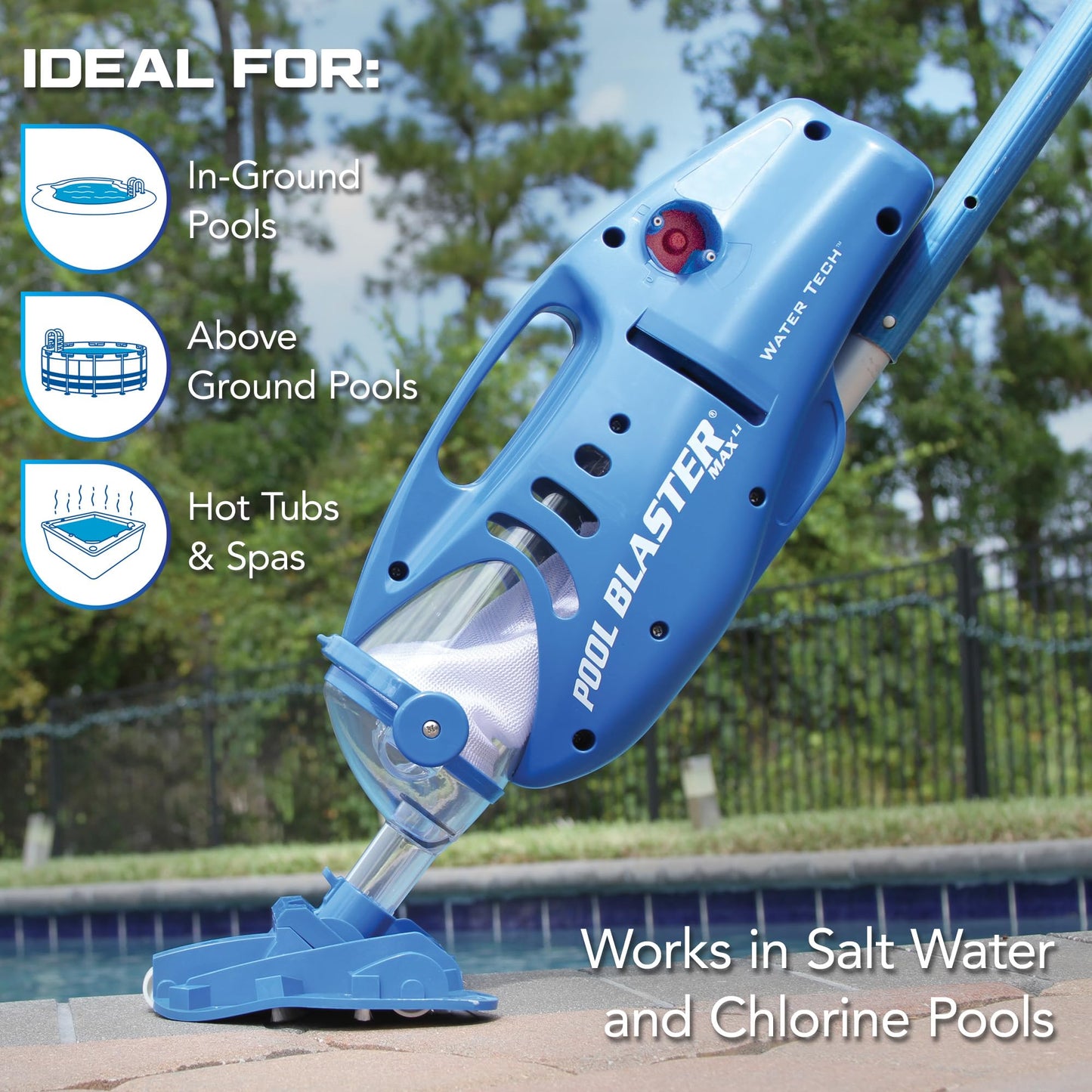 Water Tech Pool Blaster Max Li, Kabelloser Poolsauger mit Akku, 27cm Bürste, großer Filterbeutel