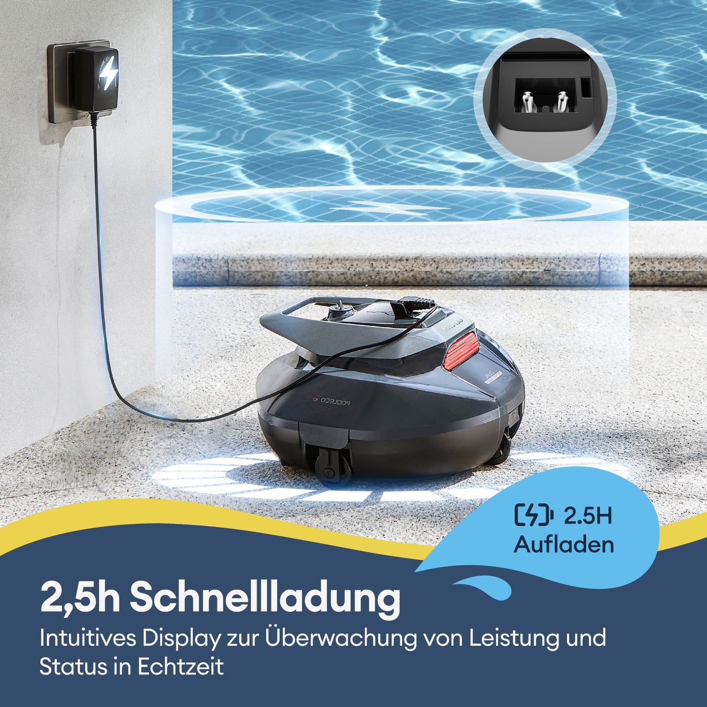 Ultenic Poolroboter Kabellos, 5200 mAh Akku, 90 Min, Auto-Parken, Für 80 m² Pools