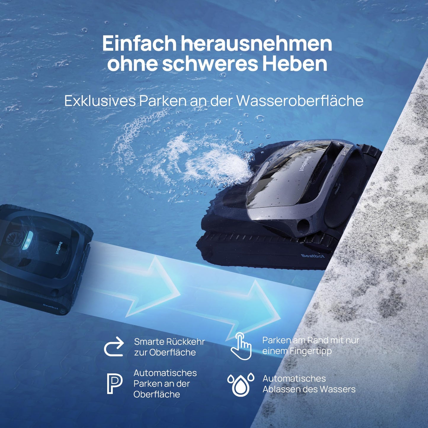 Beatbot AquaSense 2 Poolroboter, Akku, Wand- & Bodenreinigung, Bis 300 m² Pools