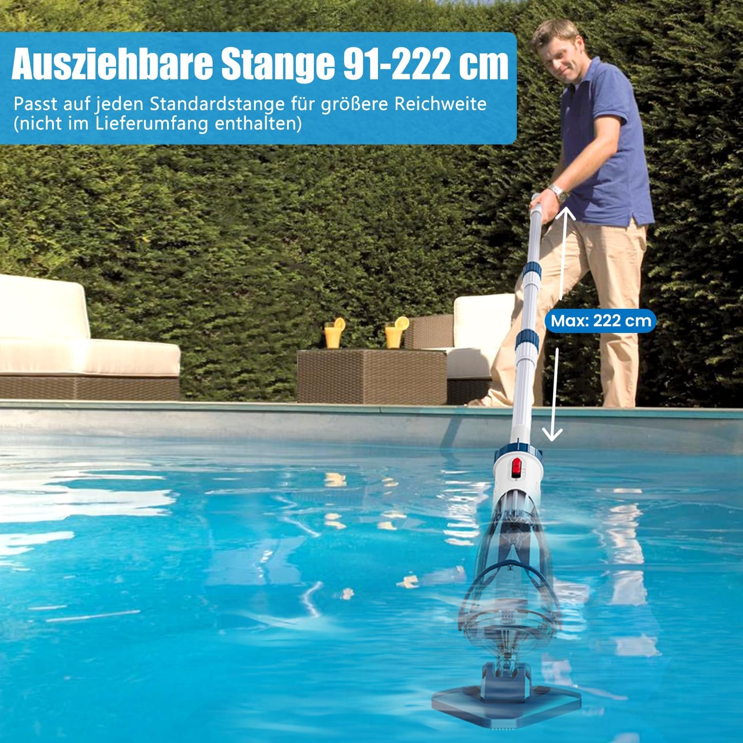 Enhulk Poolsauger Akku, 60 Min, Filter & Teleskopstange, Für Aufstellpools & Spas