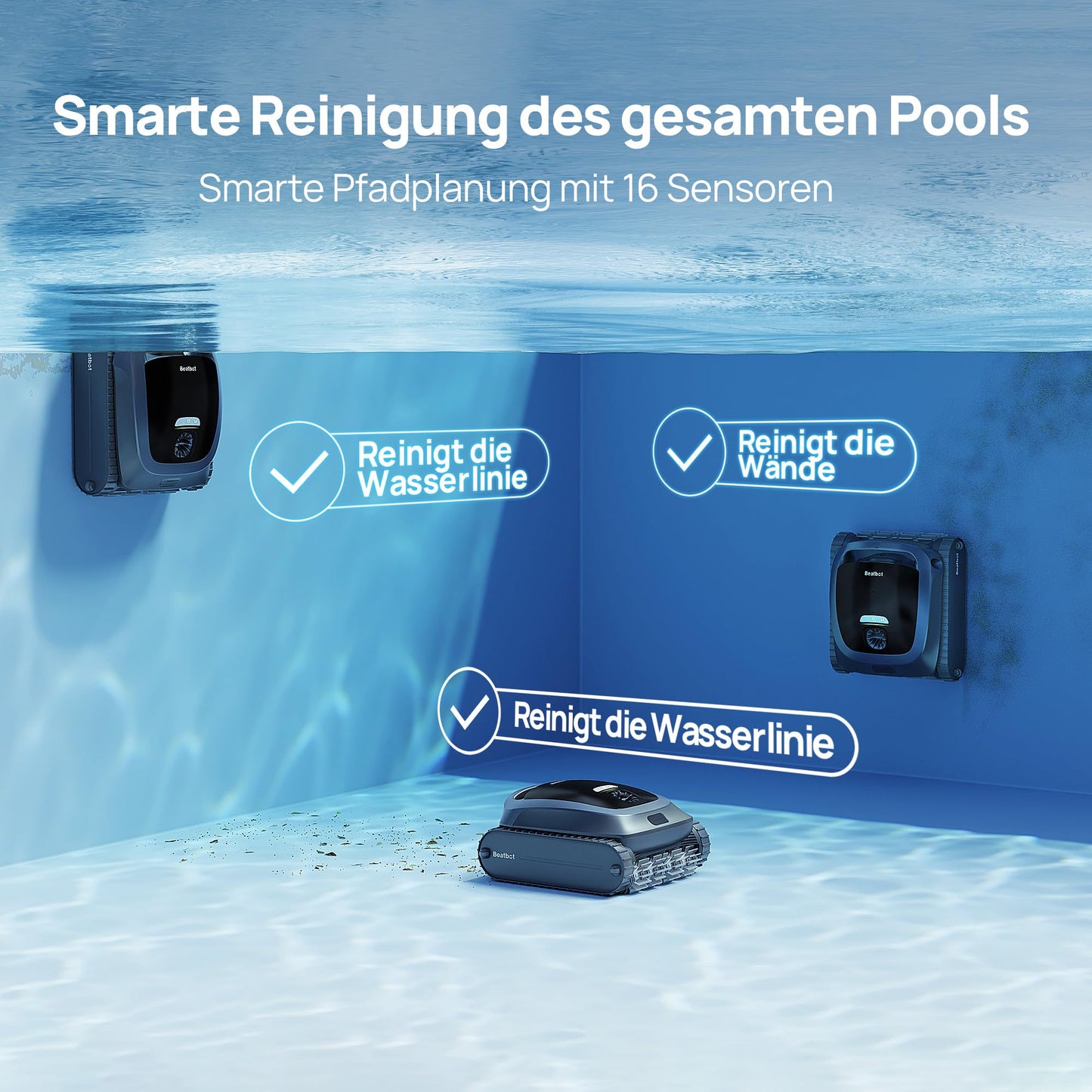 Beatbot AquaSense 2 Poolroboter, Akku, Wand- & Bodenreinigung, Bis 300 m² Pools