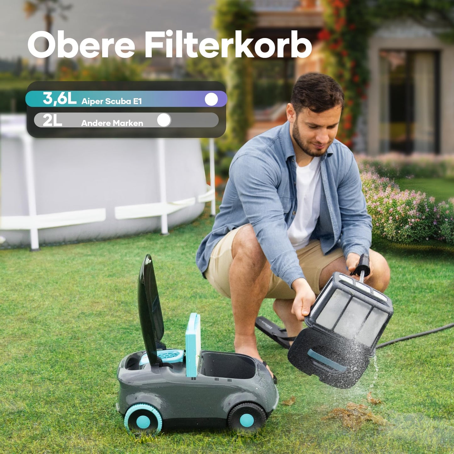 AIPER Poolroboter Kabellos, 100–130 Min Laufzeit, Auto-Park, Für Aufstellpools bis 100 m²