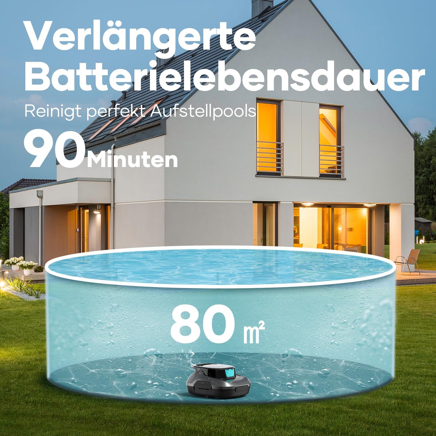 AIPER Poolroboter Kabellos, 90 Min Laufzeit, Auto-Reinigung, Ideal für Aufstellpools