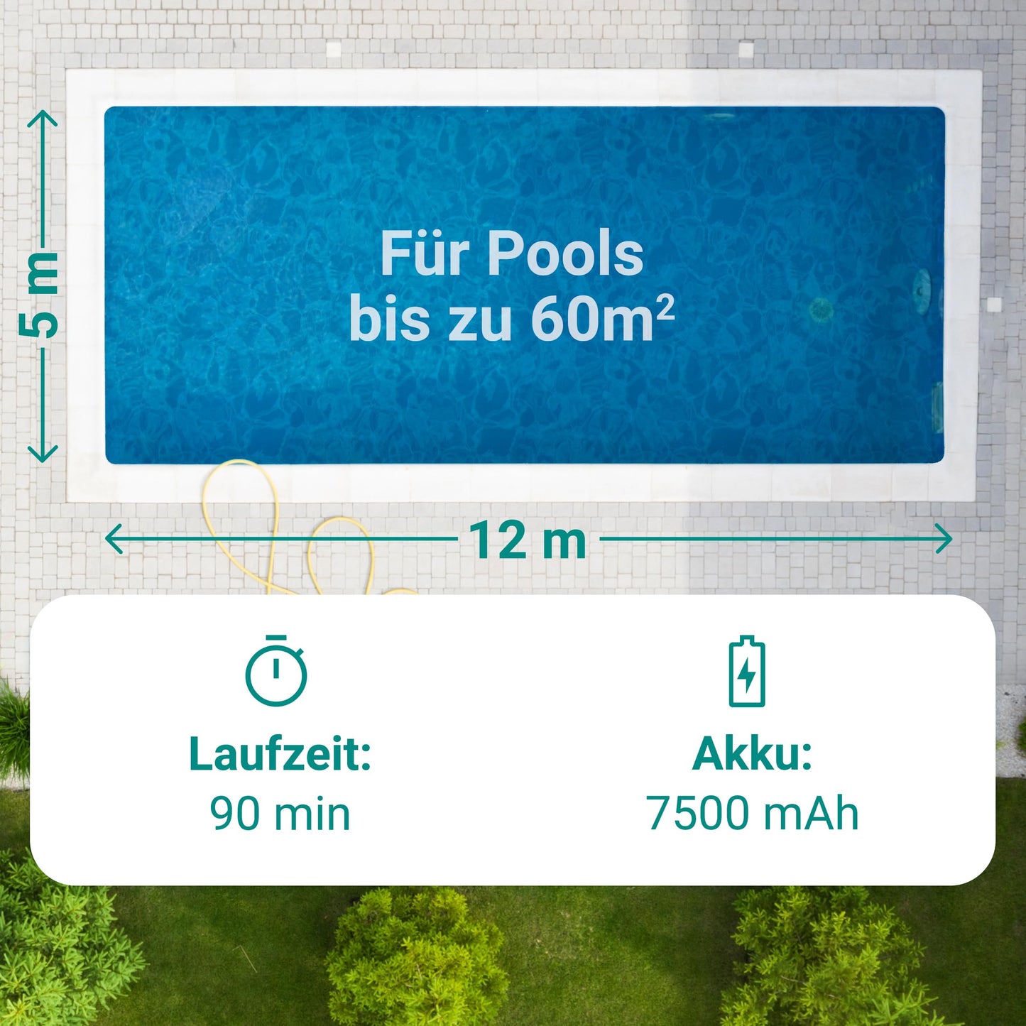 KRONFELD Poolroboter Akku, 90 Min Reinigung, Feinstaubfilter, Roby 2.0 für alle Pools