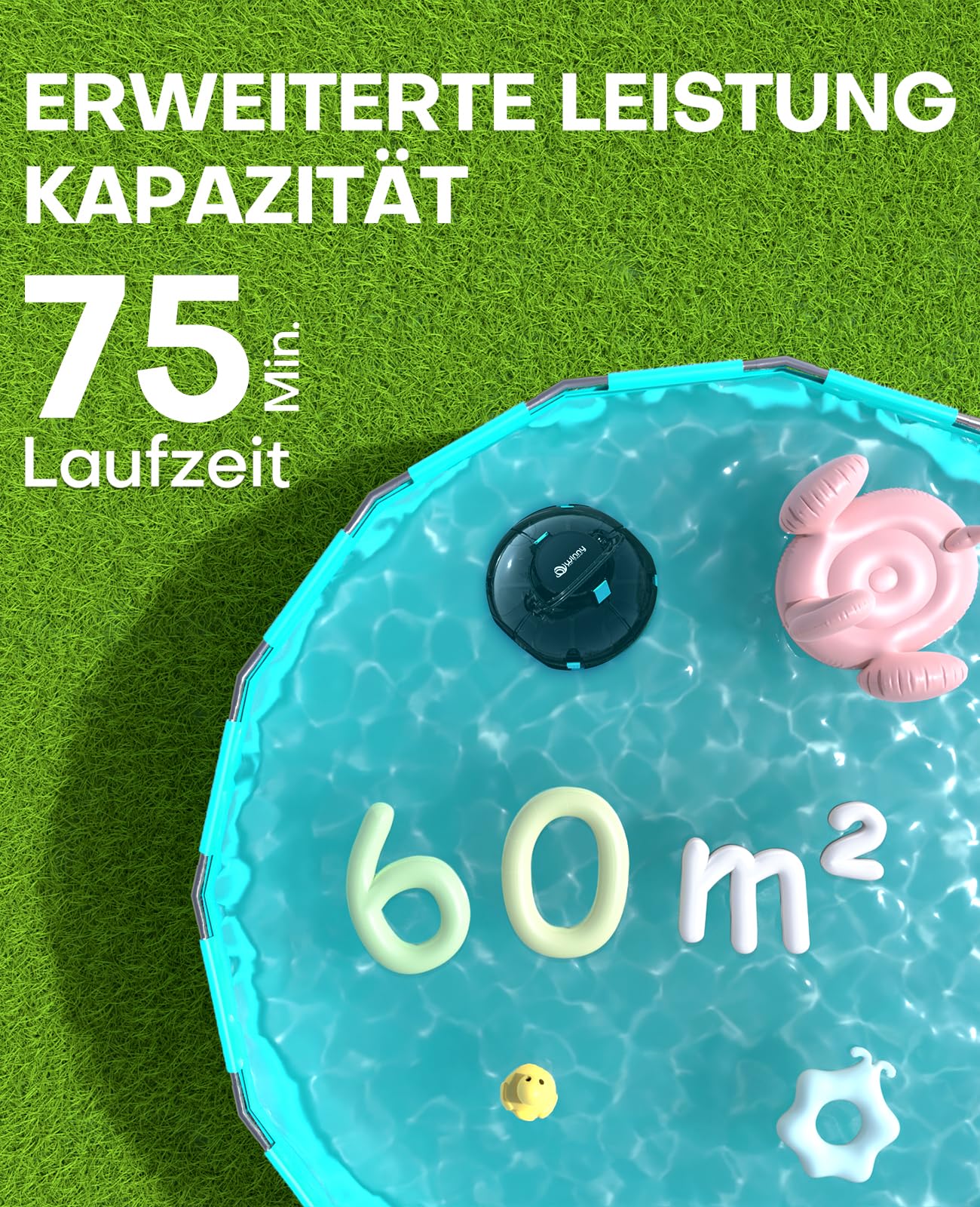 WINNY 200 Poolroboter Kabellos, Akku 75 Min, Für Aufstellpools bis 60 m², Kompakt