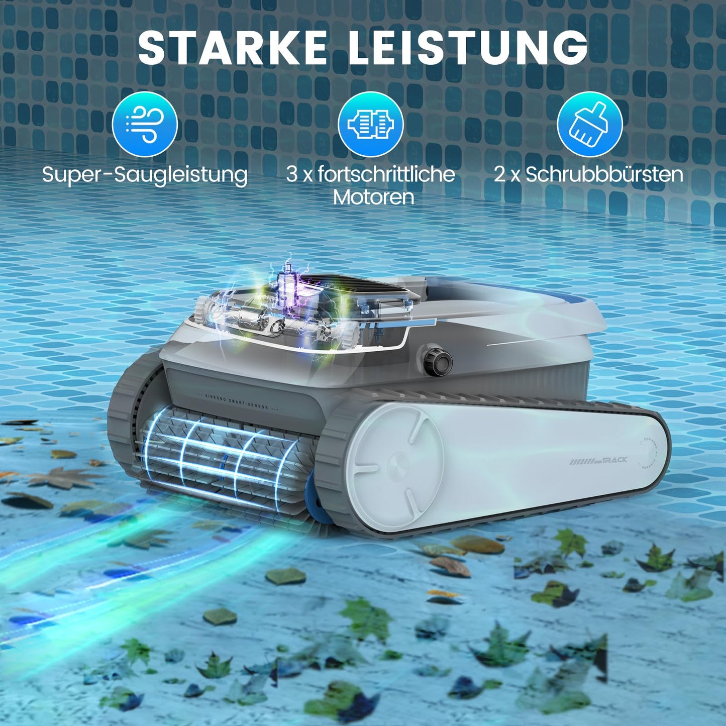 Pool-Royal PC10 Akku Poolroboter, 3 Motoren, 120 Min, Wand & Boden, Model 2025