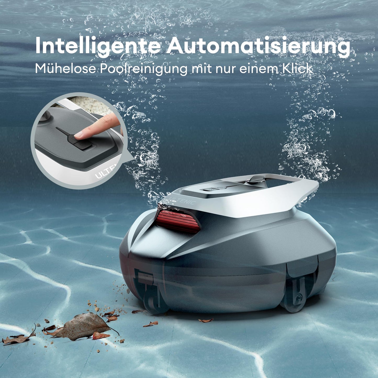 Ultenic Poolroboter Kabellos, 5200 mAh Akku, 90 Min, Auto-Parken, Für 80 m² Pools