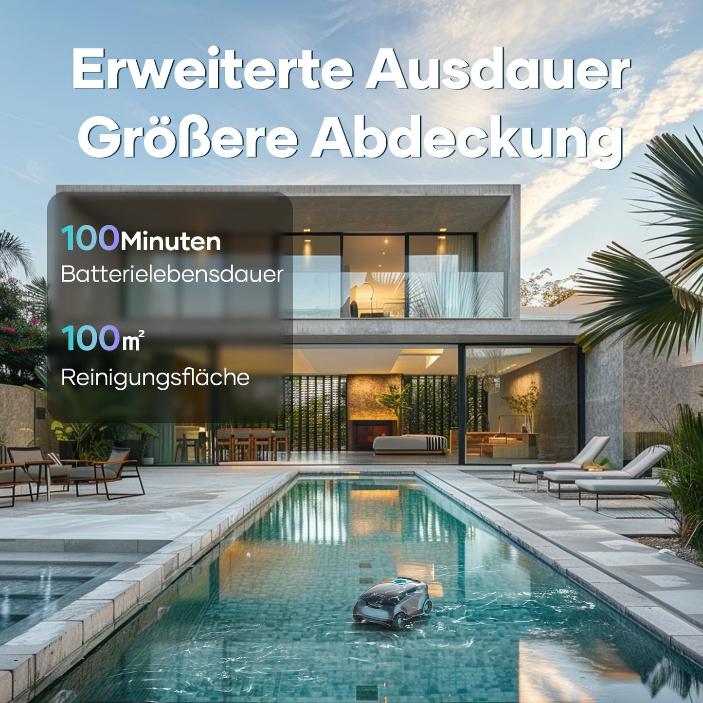 AIPER Poolroboter Kabellos, 100–130 Min Laufzeit, Auto-Park, Für Aufstellpools bis 100 m²