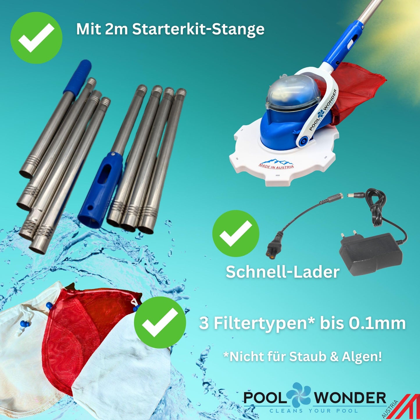 Poolwonder Marvelix Akku Poolsauger – Hergestellt in Österreich