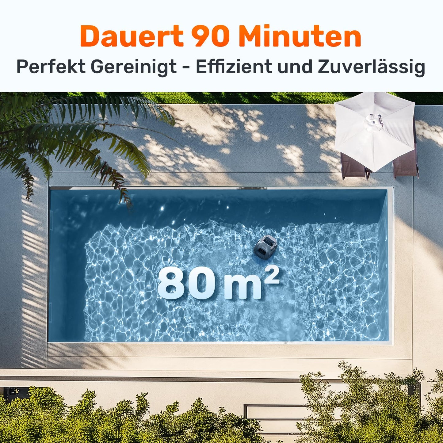Gosvor Poolroboter Kabellos, Doppelmotor, 90 Min, 3,4kg, Für Flachpools bis 80 m²
