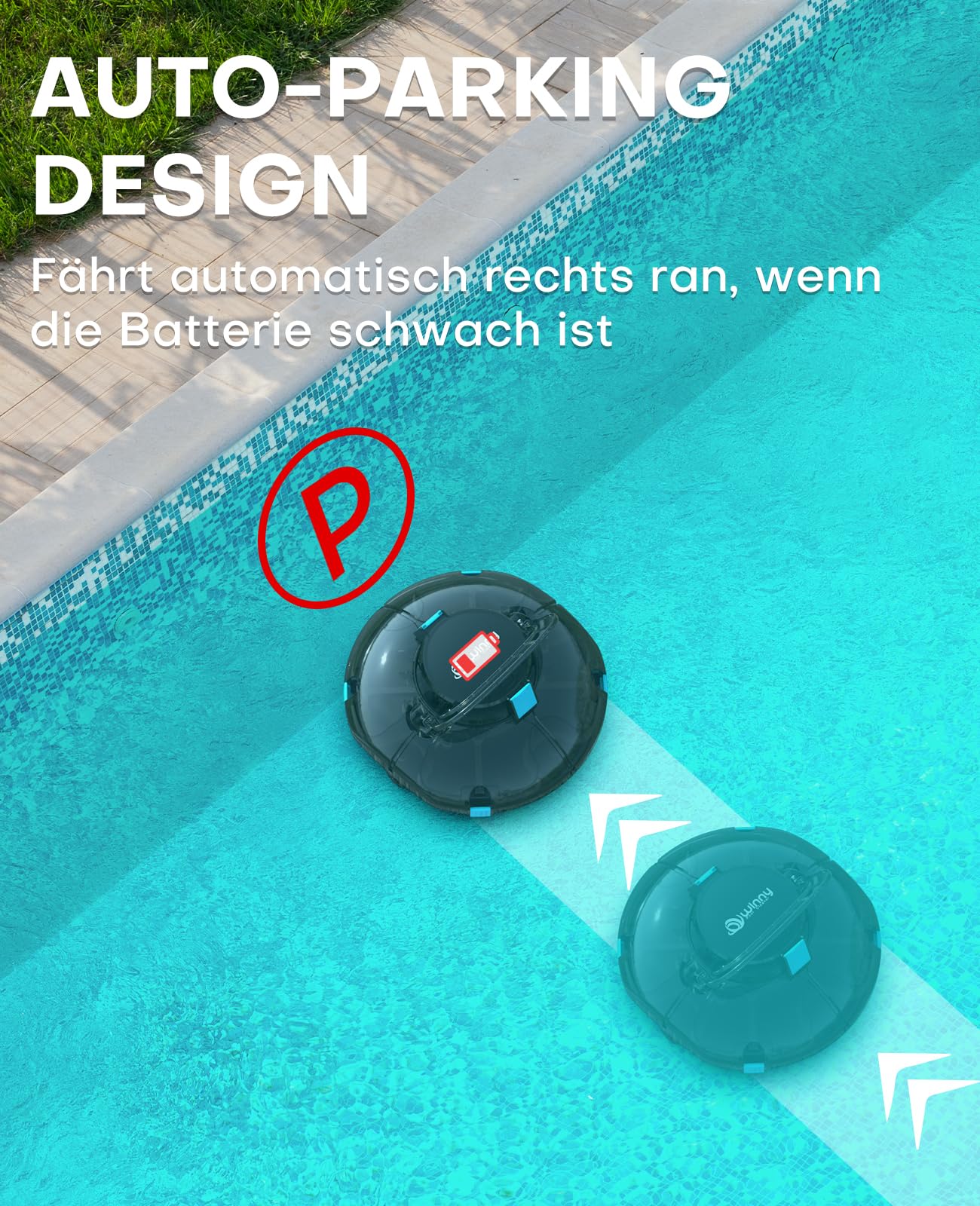 WINNY 200 Poolroboter Kabellos, Akku 75 Min, Für Aufstellpools bis 60 m², Kompakt