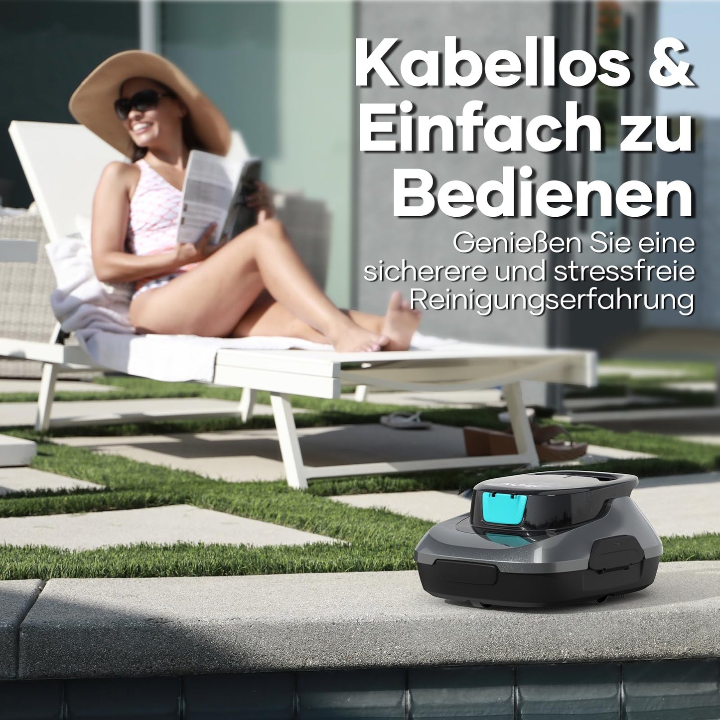 AIPER Poolroboter Kabellos, 90 Min Laufzeit, Auto-Reinigung, Ideal für Aufstellpools