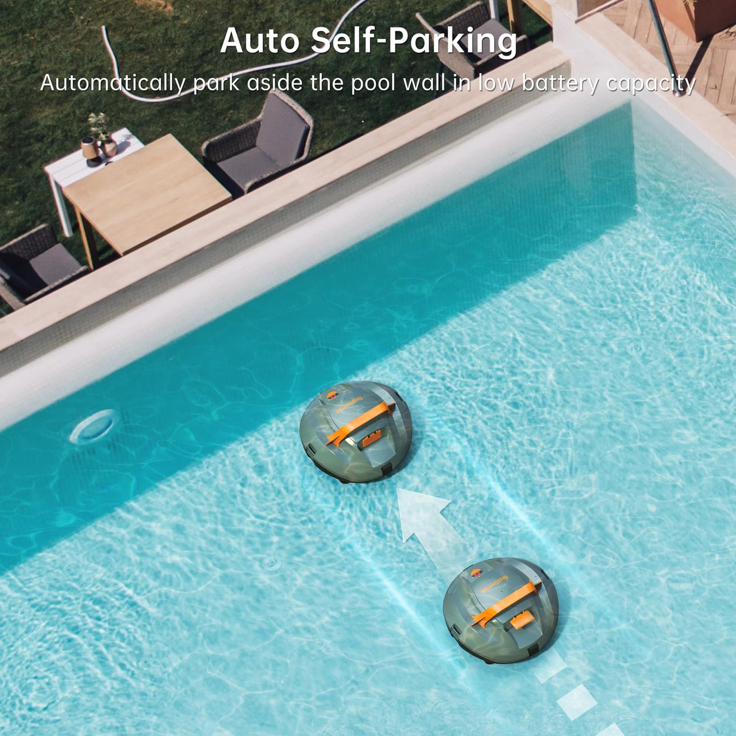 Coasteering Poolroboter Akku, 100 Min, Dualmotor, Selbstparker, Bis 80 m² Pools