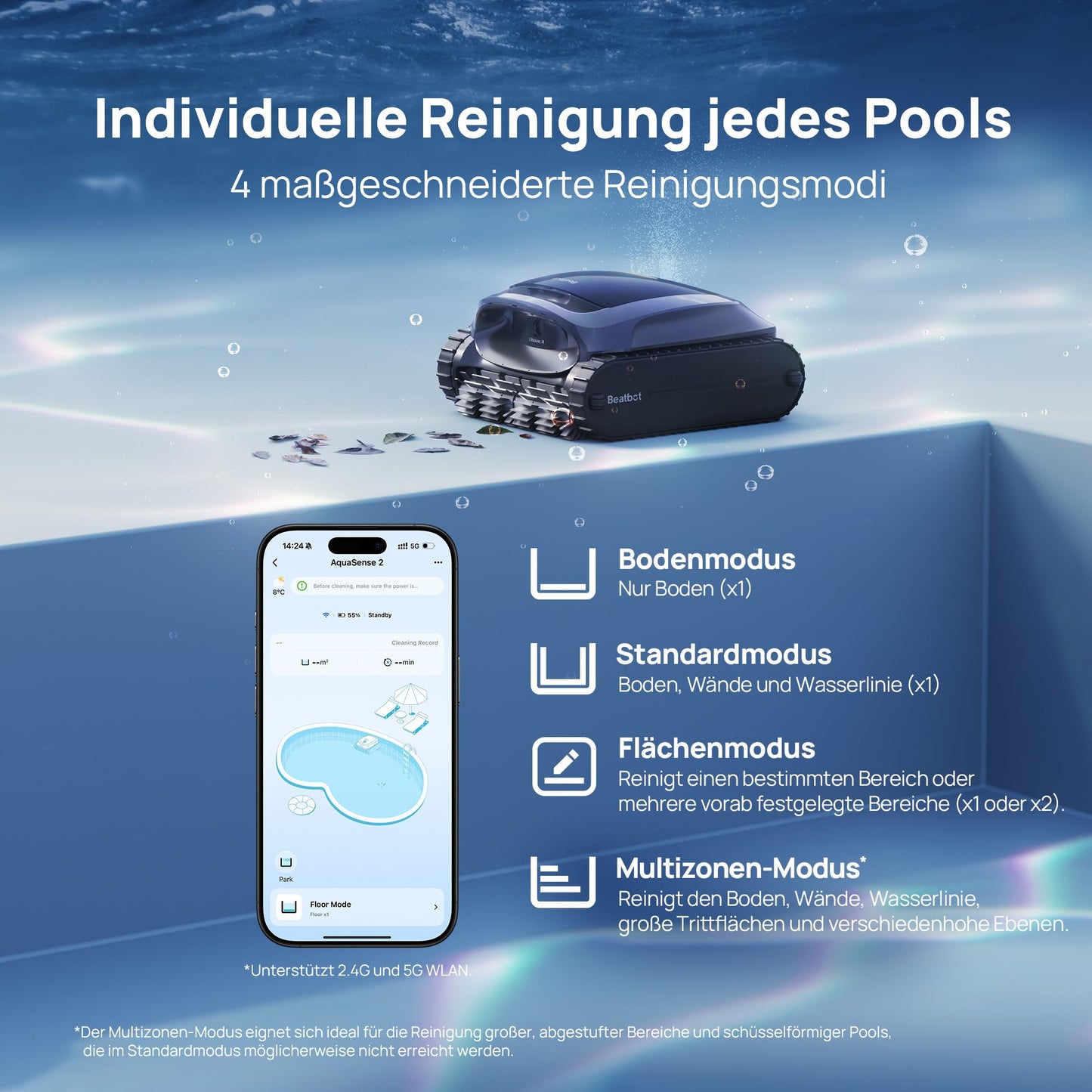 Beatbot AquaSense 2 Poolroboter, Akku, Wand- & Bodenreinigung, Bis 300 m² Pools