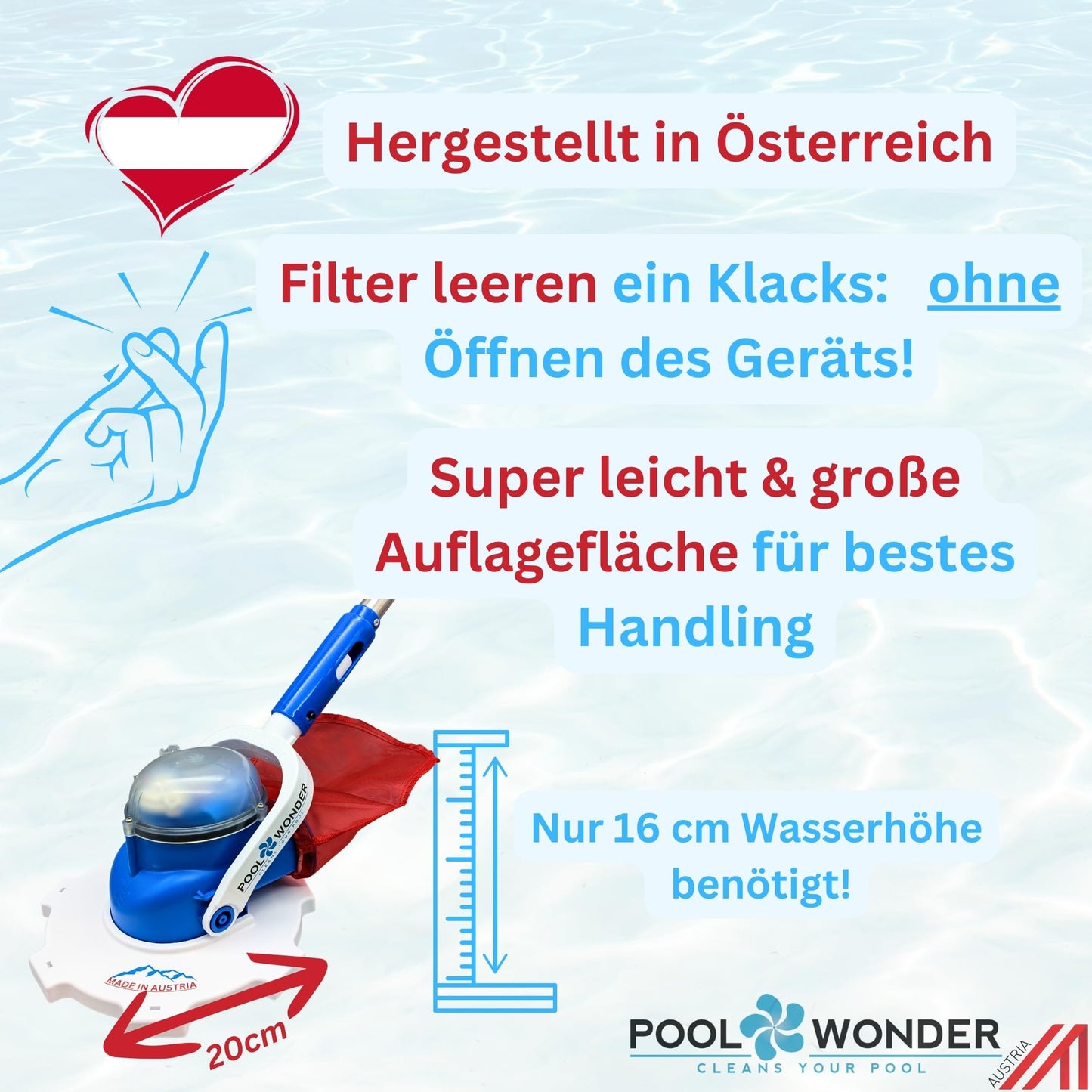 Poolwonder Marvelix Akku Poolsauger – Hergestellt in Österreich
