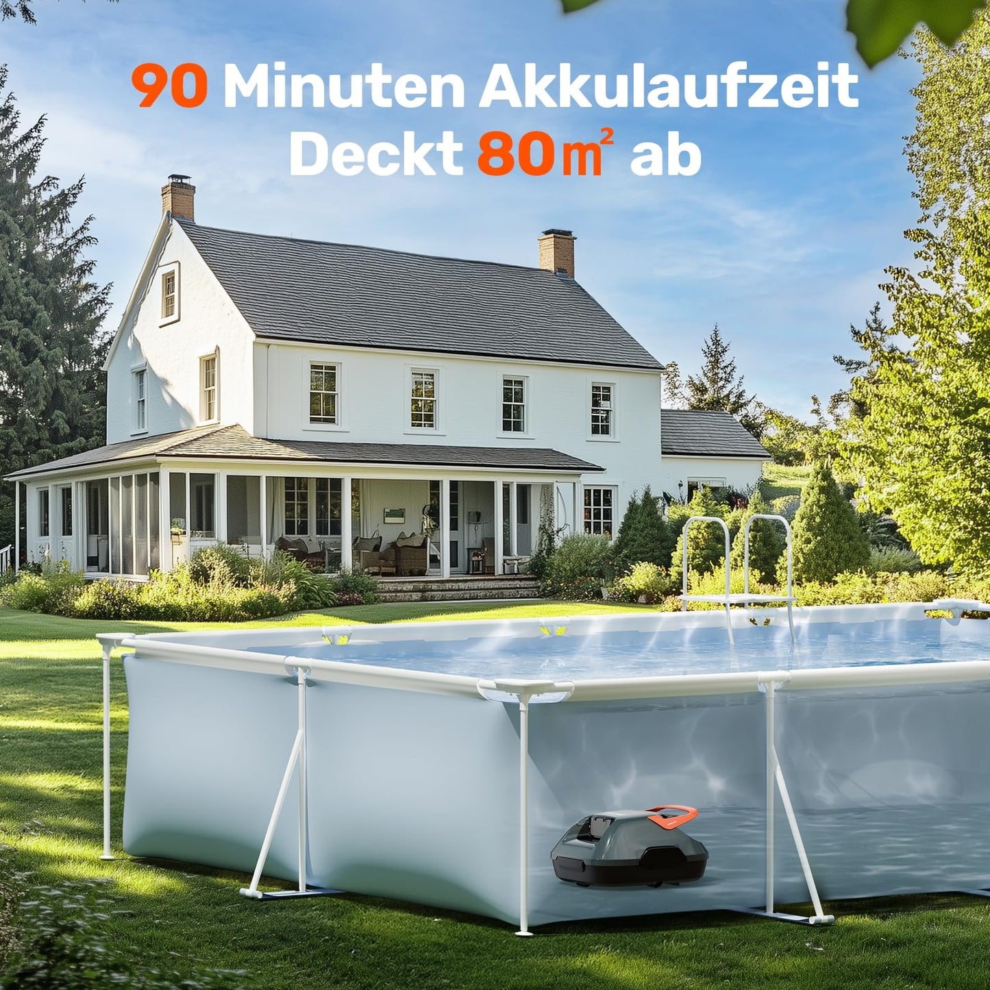Gosvor Poolroboter Akku, 90 Min Laufzeit, Selbstparkend, Für Aufstellpools 80 m²