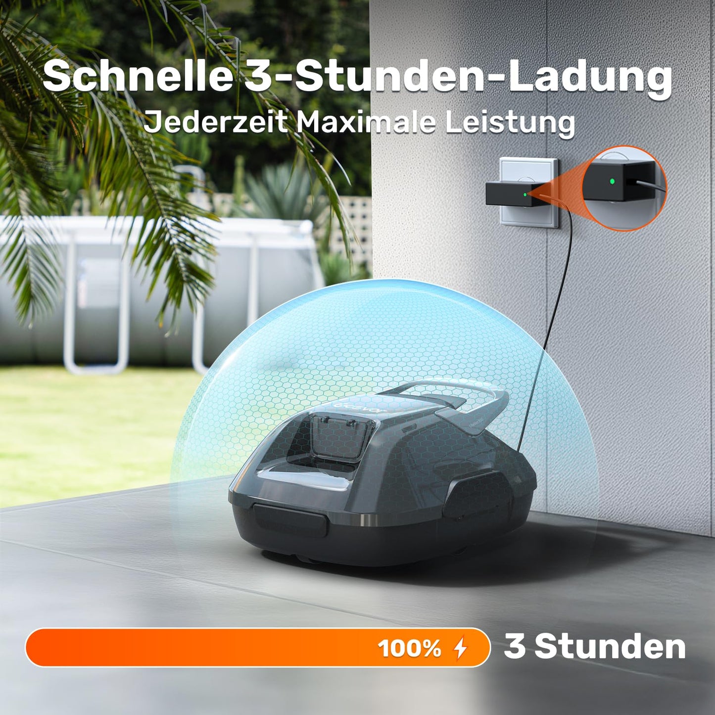 Gosvor Poolroboter Kabellos, Doppelmotor, 90 Min, 3,4kg, Für Flachpools bis 80 m²