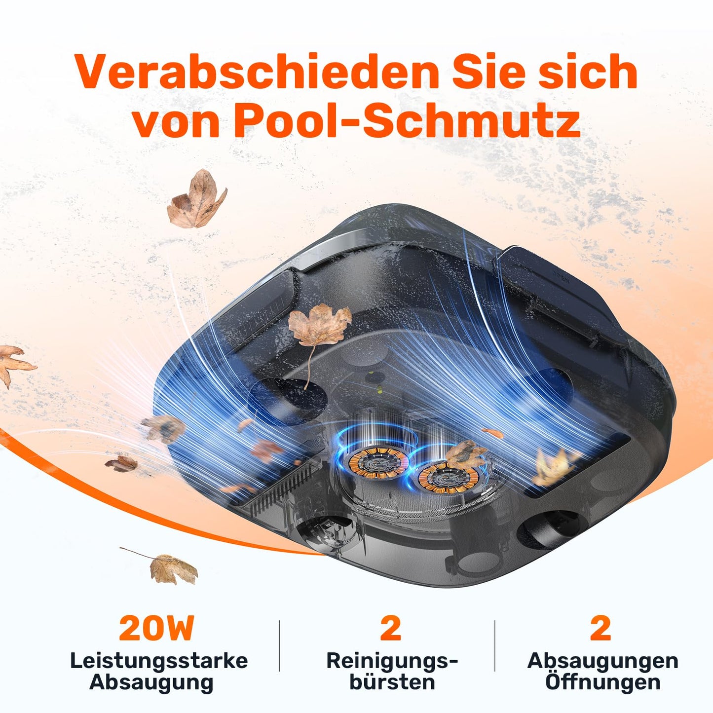 Gosvor Poolroboter Kabellos, Doppelmotor, 90 Min, 3,4kg, Für Flachpools bis 80 m²