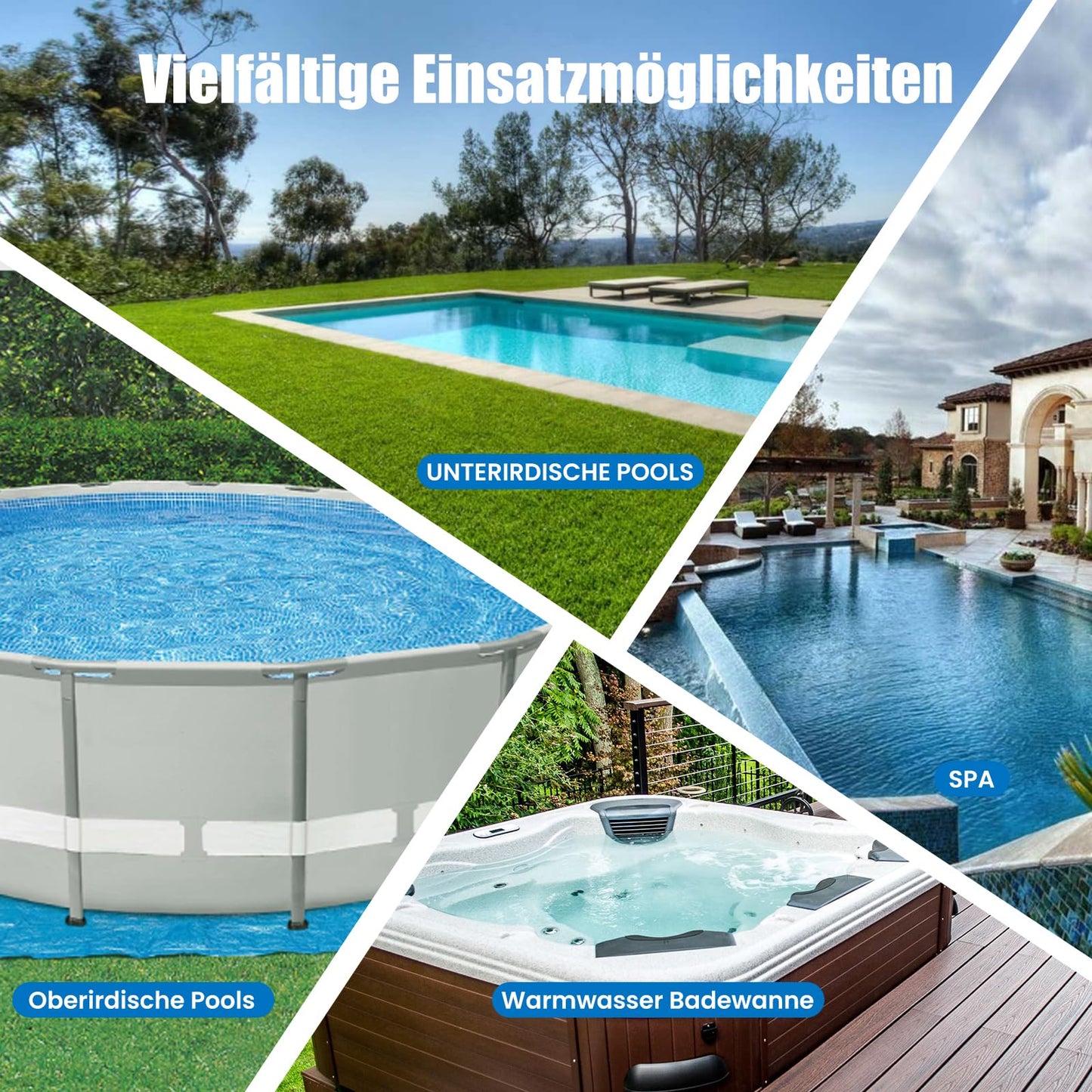 Enhulk Poolsauger Akku, 60 Min, Filter & Teleskopstange, Für Aufstellpools & Spas