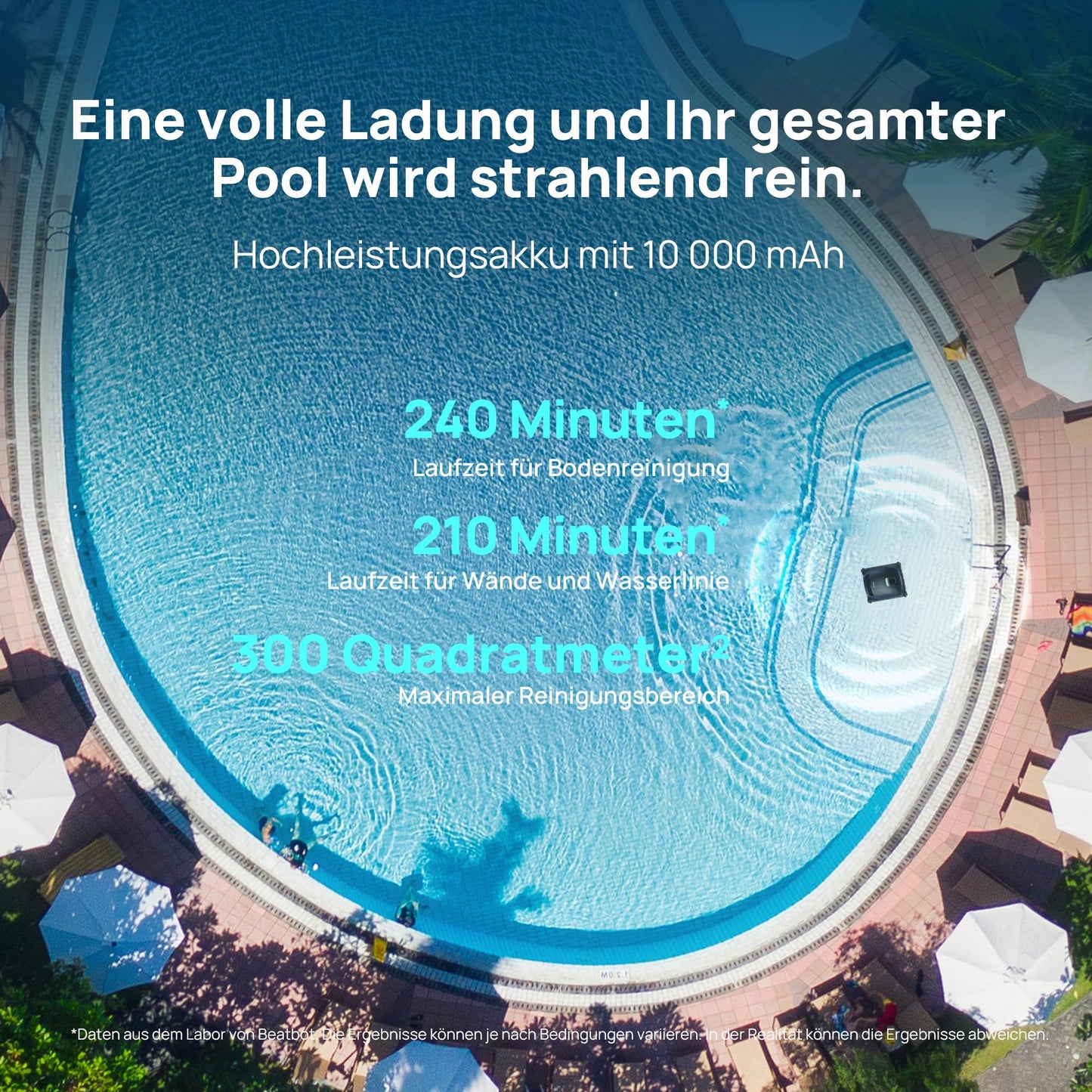 Beatbot AquaSense 2 Poolroboter, Akku, Wand- & Bodenreinigung, Bis 300 m² Pools