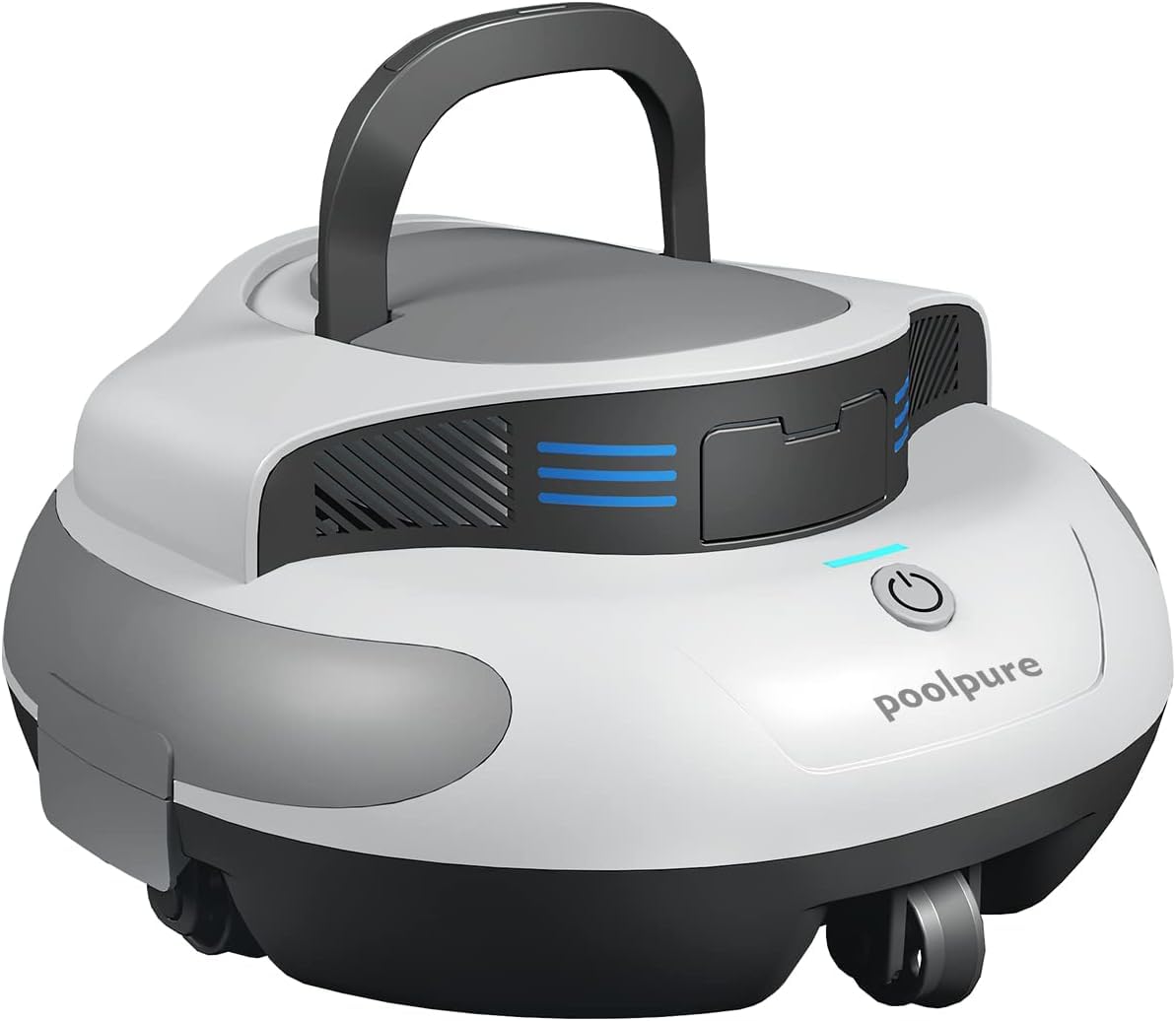 POOLPURE Poolsauger Akku 5000 mAh, Doppelmotor, LED, Auto-Parken, IPX8, Für Pools bis 90 m²