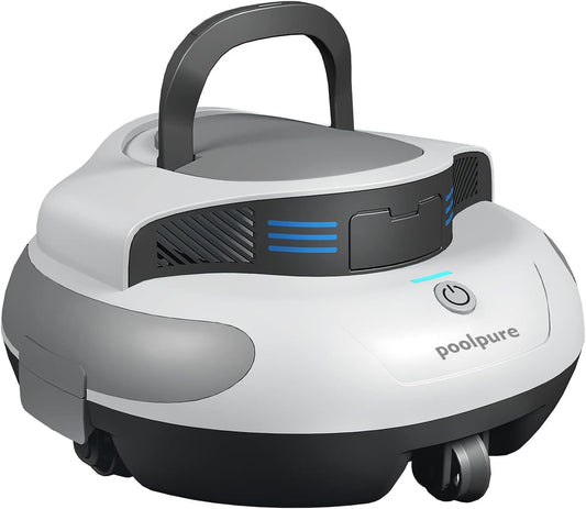 POOLPURE Poolsauger Akku 5000 mAh, Doppelmotor, LED, Auto-Parken, IPX8, Für Pools bis 90 m²