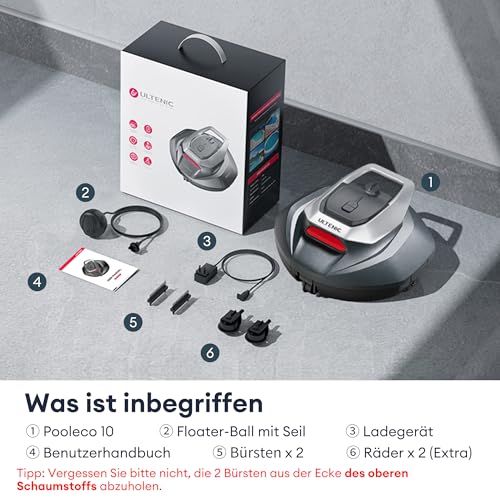 Ultenic Poolroboter Kabellos, 5200 mAh Akku, 90 Min, Auto-Parken, Für 80 m² Pools