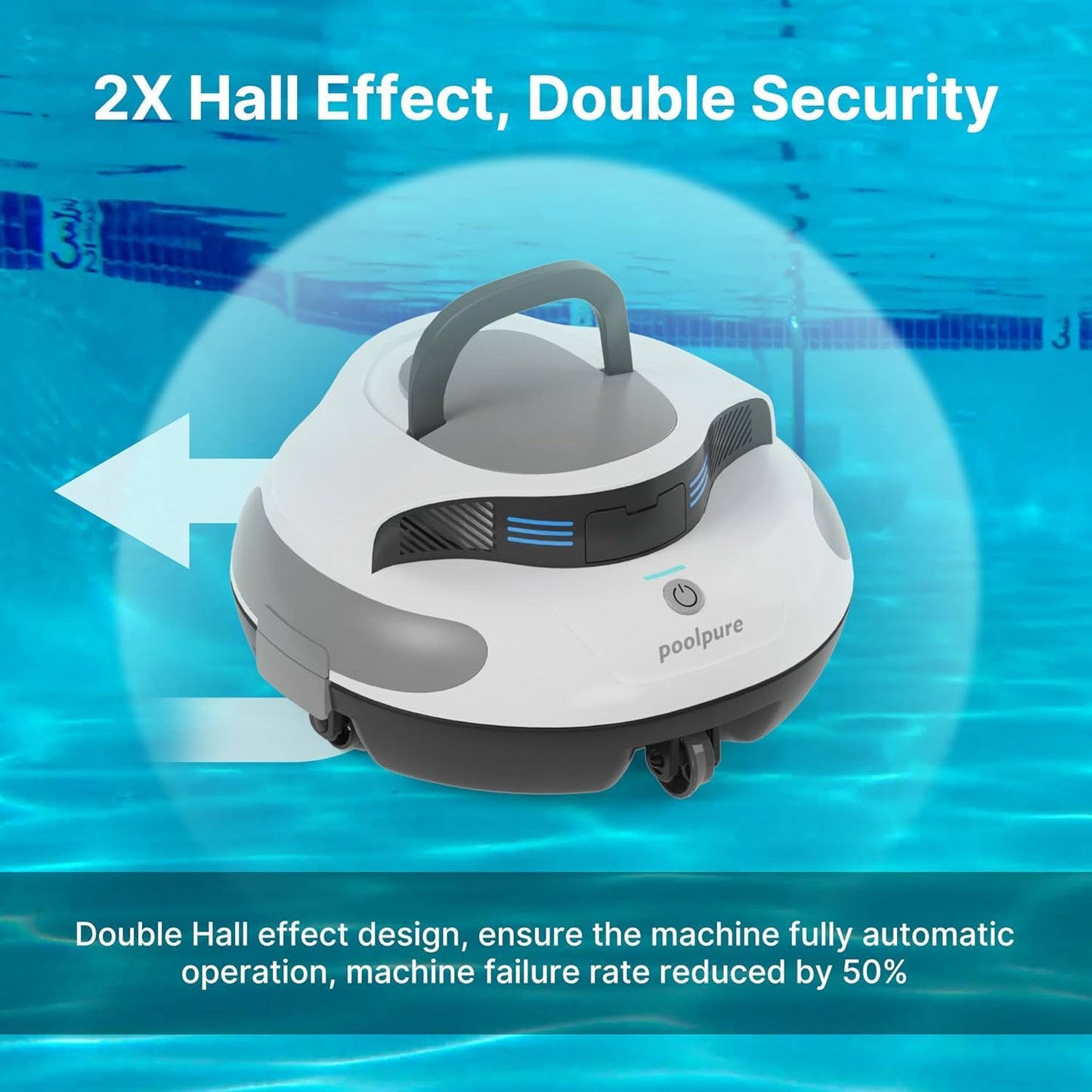 POOLPURE Poolsauger Akku 5000 mAh, Doppelmotor, LED, Auto-Parken, IPX8, Für Pools bis 90 m²