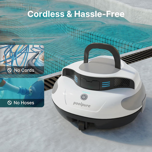 POOLPURE Poolroboter, Akku 5000 mAh, 120 Min, LED, IPX8, Für Pools bis 90 m²