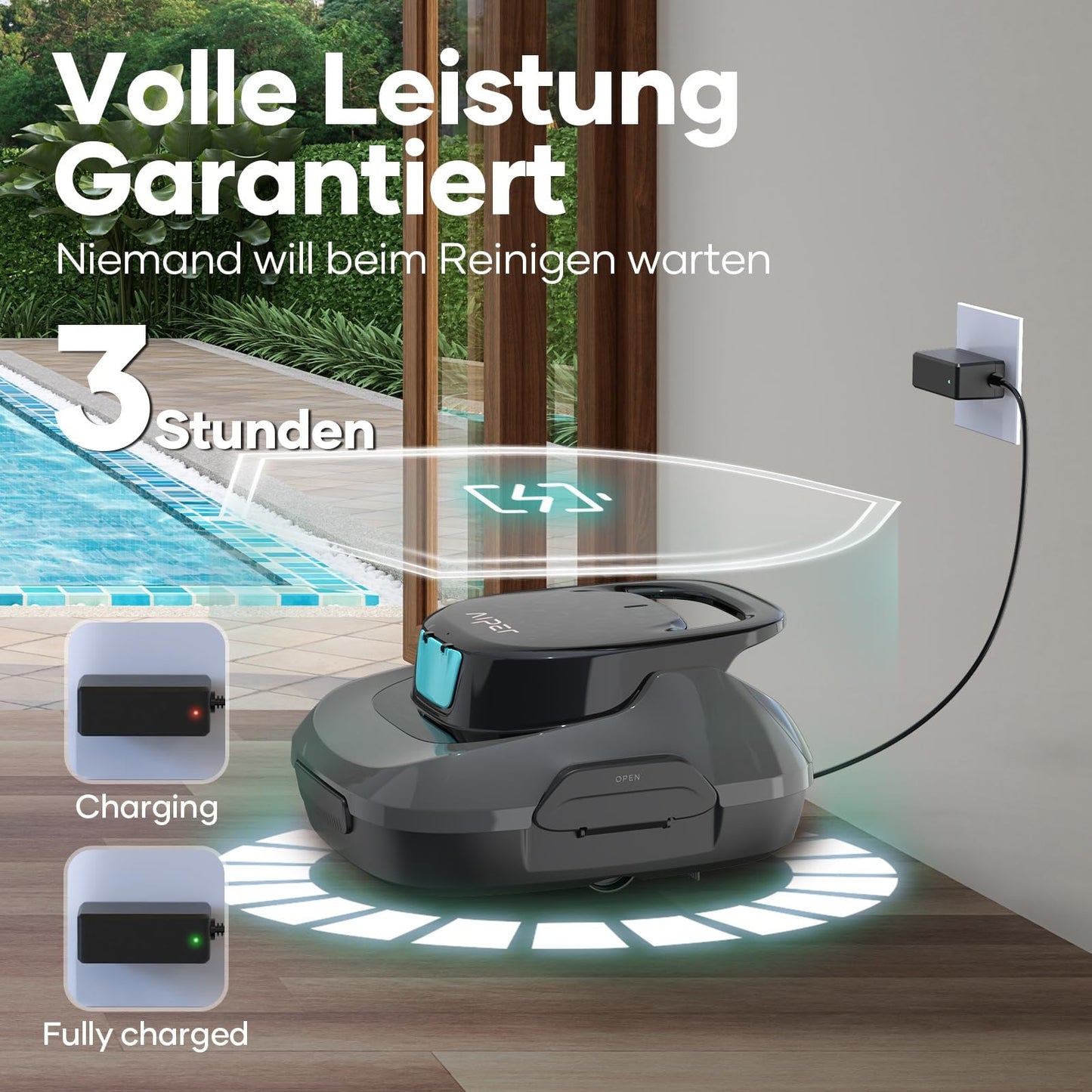 AIPER Poolroboter Kabellos, 90 Min Laufzeit, Auto-Reinigung, Ideal für Aufstellpools