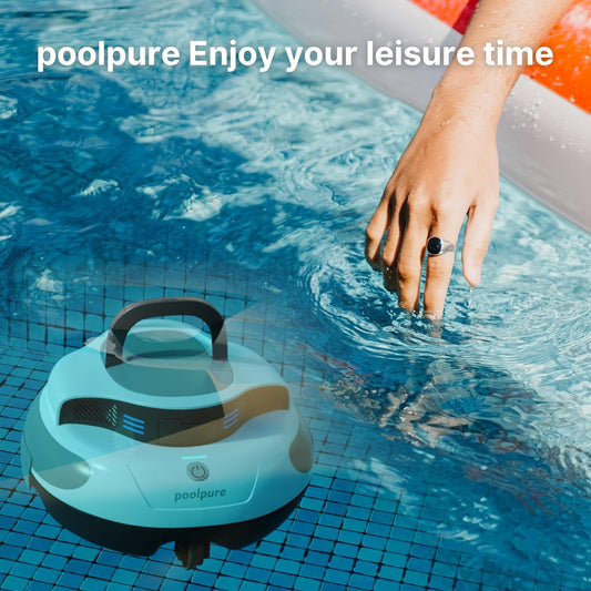 POOLPURE Poolsauger Akku 5000 mAh, Doppelmotor, LED, Auto-Parken, IPX8, Für Pools bis 90 m²