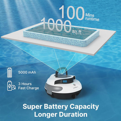 POOLPURE Poolsauger Akku 5000 mAh, Doppelmotor, LED, Auto-Parken, IPX8, Für Pools bis 90 m²