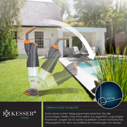 KESSER® Poolsauger mit Akku, Teleskopstange 3,6 m, 2 Stufen, Bis 15 m³, Inkl. Cover, Orange
