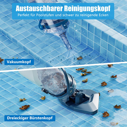 Enhulk Poolsauger Akku, 60 Min, Filter & Teleskopstange, Für Aufstellpools & Spas