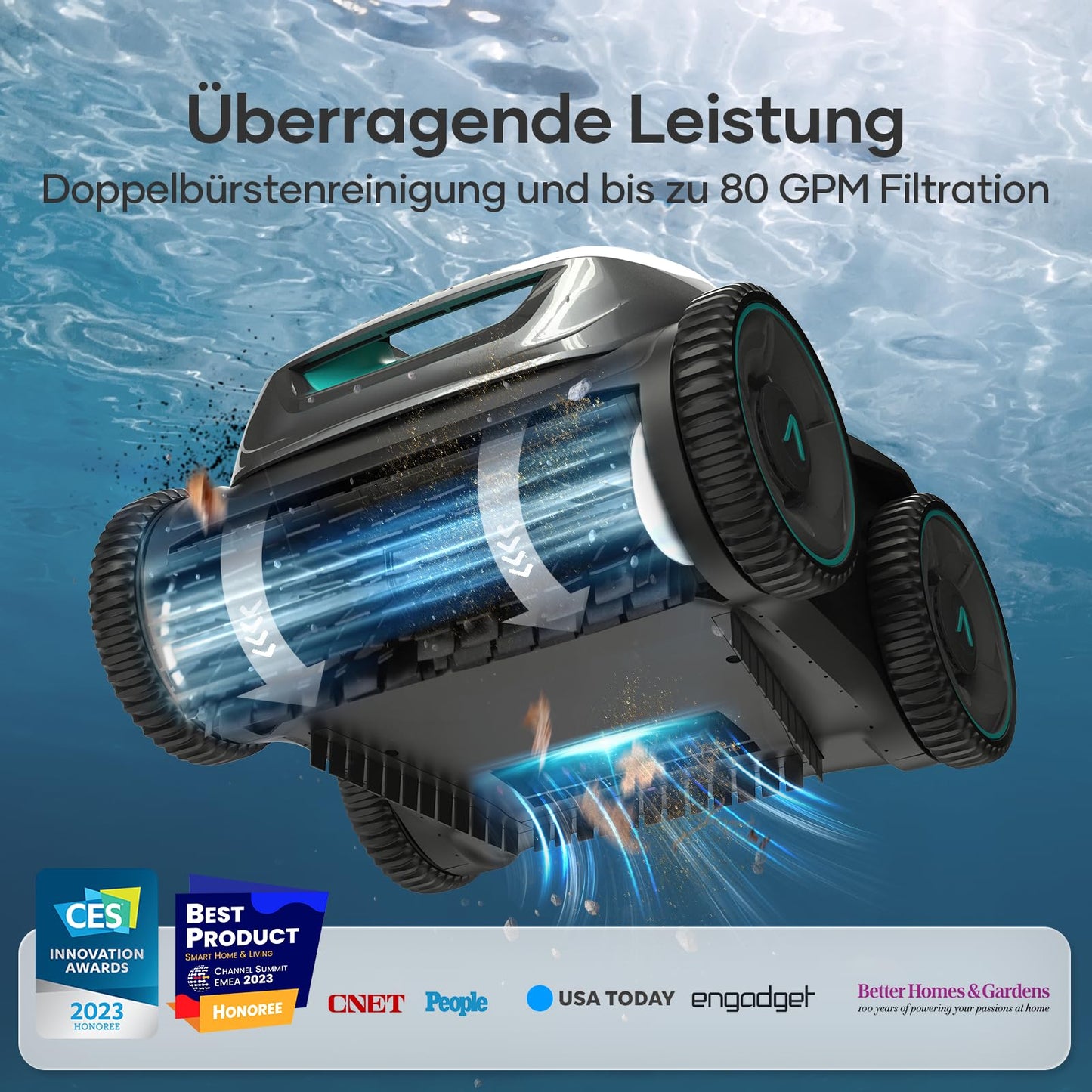 AIPER ZT6002 Poolroboter, Quad-Motor, 3 Modi, Wandkletternd, Für Pools bis 150 m²