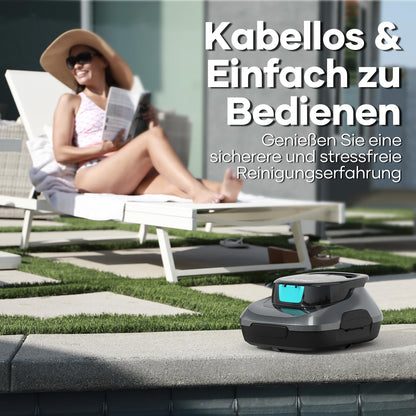 AIPER Poolroboter Kabellos, 90 Min Laufzeit, Auto-Reinigung, Ideal für Aufstellpools